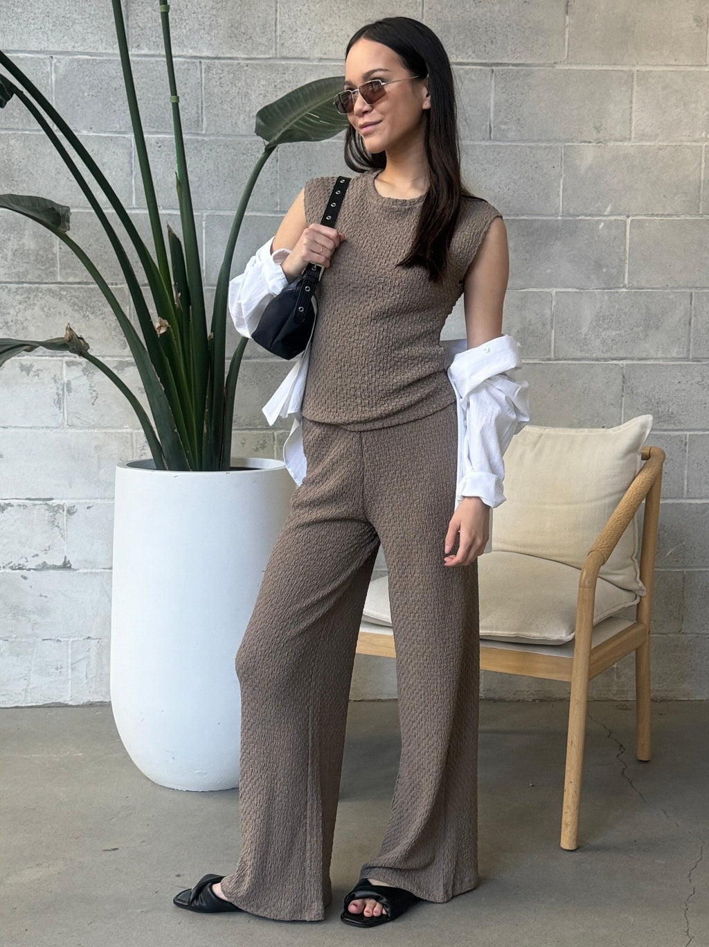 BLACK TAPE Textured Drop Shoulder Top and Wide Leg Pant Set