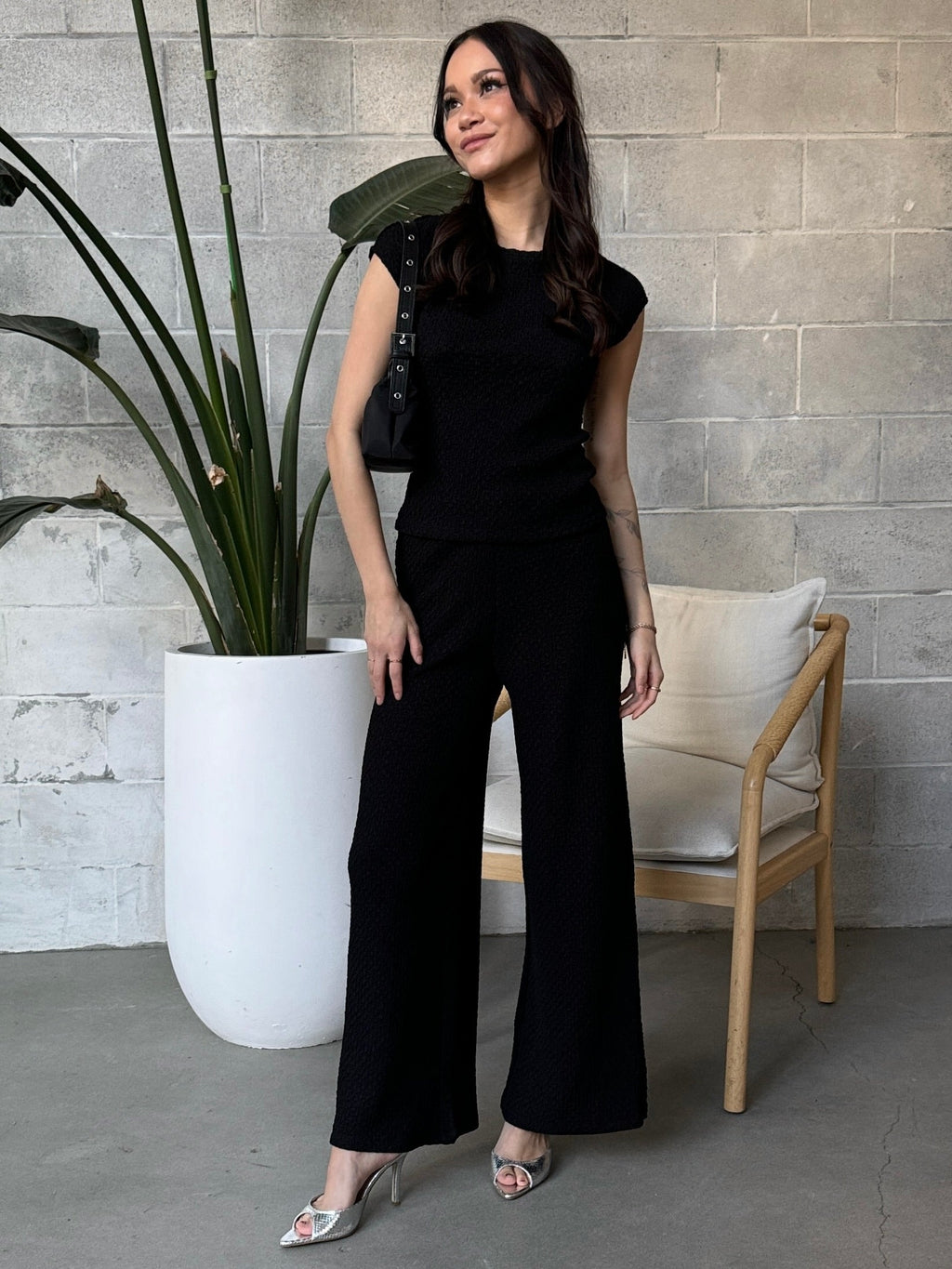 BLACK TAPE Textured Drop Shoulder Top and Wide Leg Pant Set