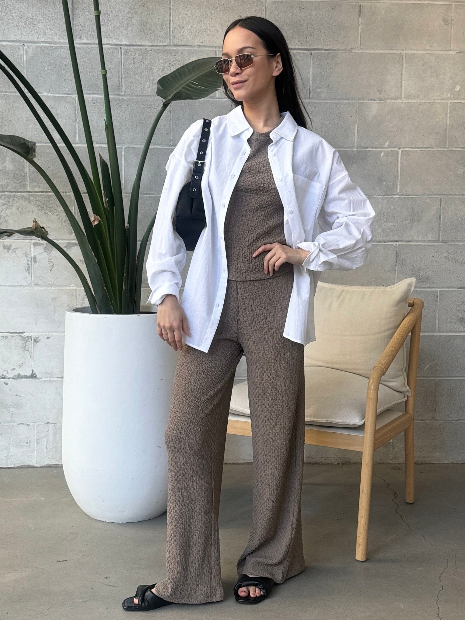 BLACK TAPE Textured Drop Shoulder Top and Wide Leg Pant Set