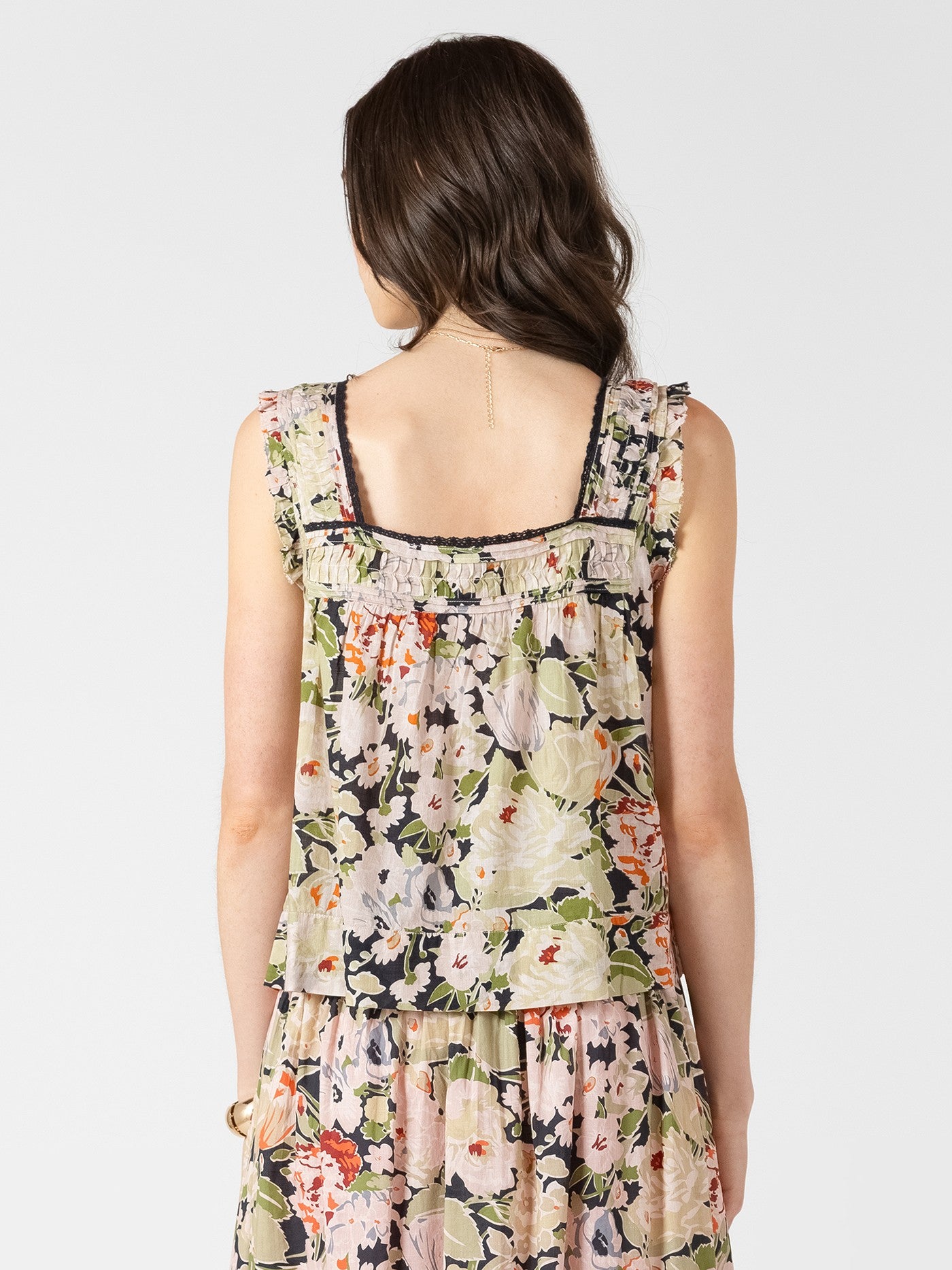 DEX Lace Trim Button Front Tank