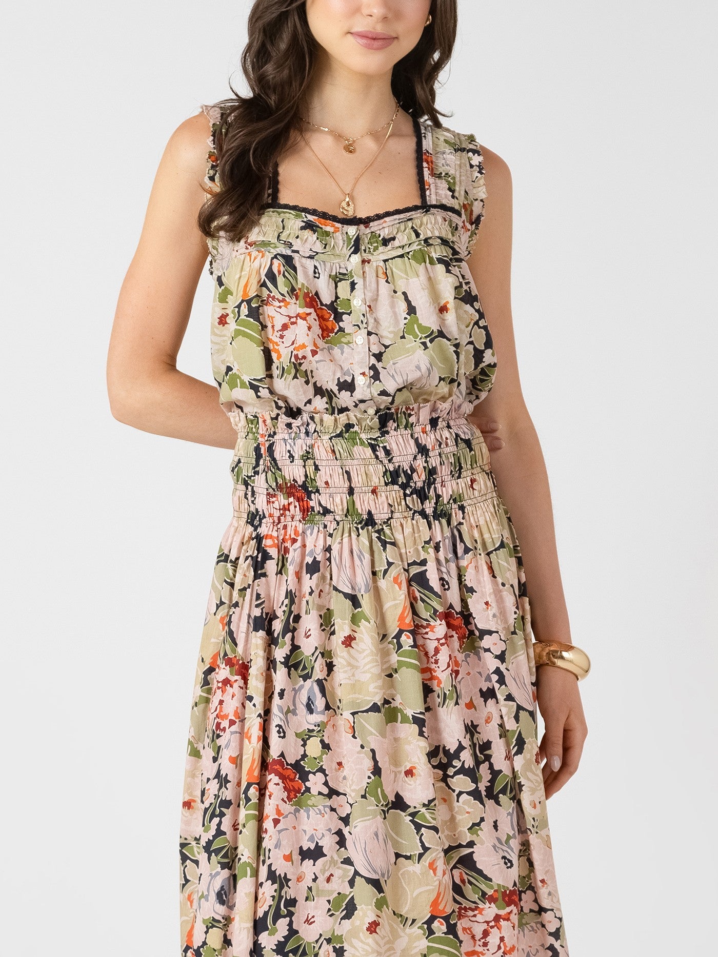DEX Lace Trim Button Front Tank